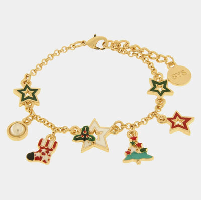 Bracciale in Metallo albero di Natale, stelle colorate e calza