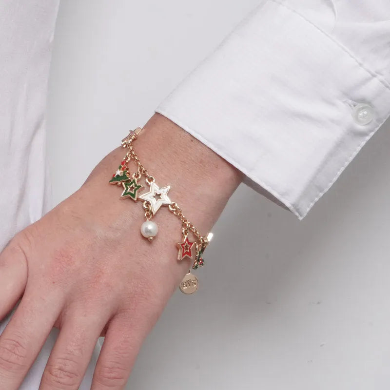 Bracciale in Metallo albero di Natale, stelle colorate e vischio - BYSIMON gioielli