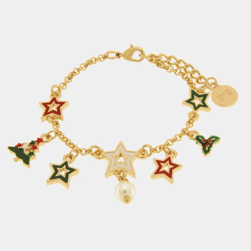 Bracciale in Metallo albero di Natale, stelle colorate e vischio - BYSIMON gioielli