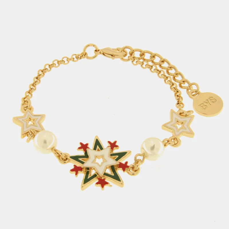 Bracciale in Metallo con fiocco di neve multicolore e stelle colorate