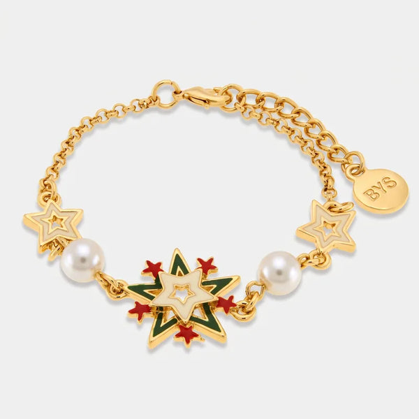 Bracciale in Metallo con fiocco di neve multicolore e stelle colorate