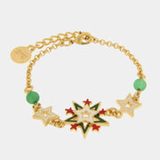 Bracciale in Metallo con fiocco di neve multicolore, stelle colorate e cristalli verdi