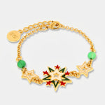 Bracciale in Metallo con fiocco di neve multicolore, stelle colorate e cristalli verdi