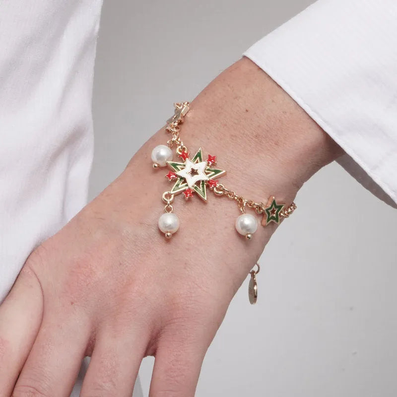 Bracciale in Metallo con fiocco di neve multicolore,stelle colorate, e perline sintetiche - BYSIMON gioielli