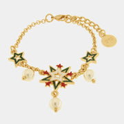 Bracciale in Metallo con fiocco di neve multicolore,stelle colorate, e perline sintetiche