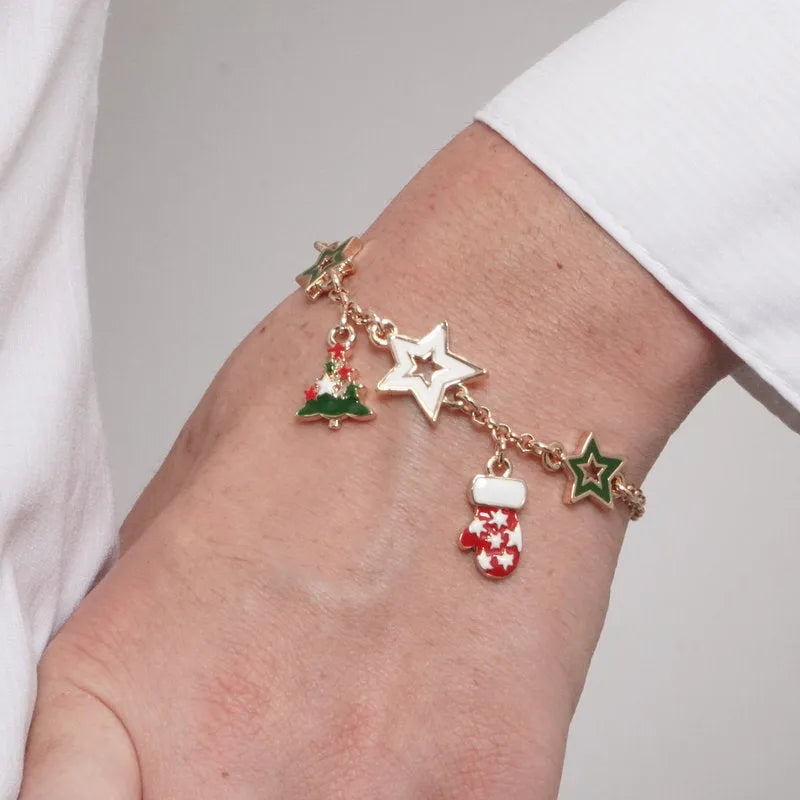 Bracciale in Metallo stelle colorate, albero di natale, guanto rosso