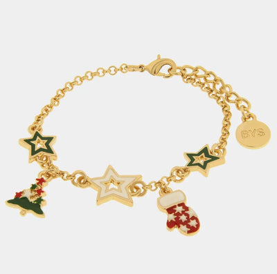 Bracciale in Metallo stelle colorate, albero di natale, guanto rosso