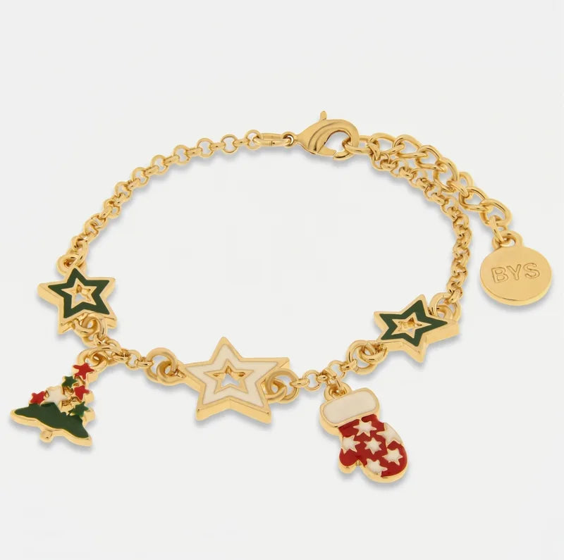 Bracciale in Metallo stelle colorate, albero di natale, guanto rosso