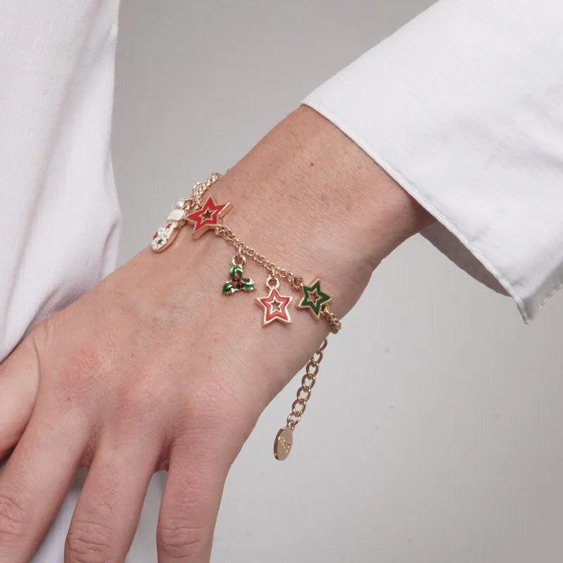 Bracciale in Metallo stelle di natale colorate, vischio e guanto bianco - BYSIMON gioielli