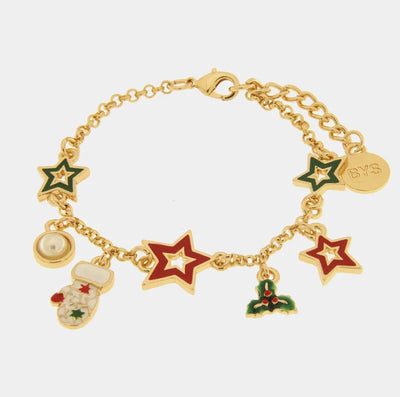 Bracciale in Metallo stelle di natale colorate, vischio e guanto bianco - BYSIMON gioielli