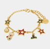 Bracciale in Metallo stelle di natale colorate, vischio e guanto bianco