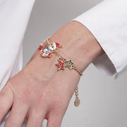 Bracciale in Metallo pupazzo di neve, stelle e fiocco rosso