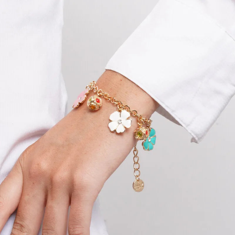 Bracciale in Metallo con sfere e fiori colorati - BYSIMON gioielli