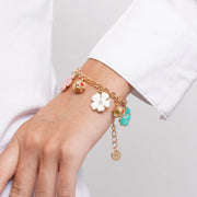 Bracciale in Metallo con sfere e fiori colorati