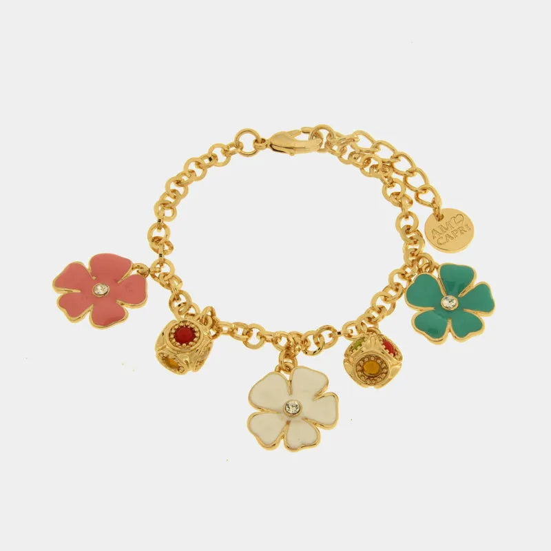 Bracciale in Metallo con sfere e fiori colorati - BYSIMON gioielli