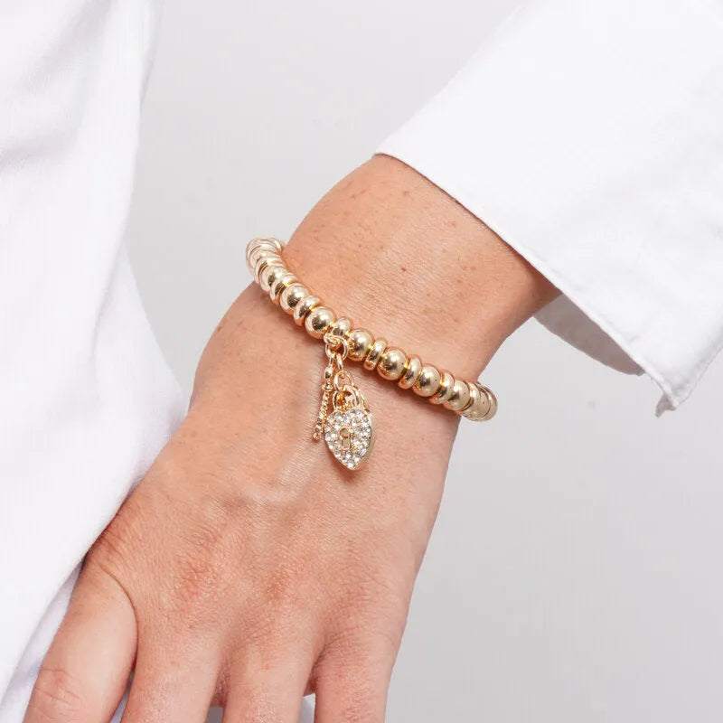 Bracciale in Metallo con lucchetto a forma di cuore e chiave pendenti - BYSIMON gioielli