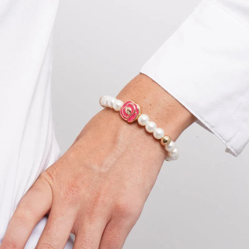 Bracciale in Metallo con perle e fiori colorati - BYSIMON gioielli