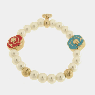 Bracciale in Metallo con perle e fiori colorati - BYSIMON gioielli