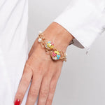 Bracciale in Metallo multifilo con perle e sfere impreziosite da fiori colorati - BYSIMON gioielli