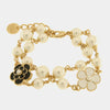 Bracciale in Metallo sfere bianche fiori bianchi e neri