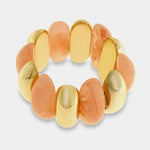 Bracciale elastico in metallo placcato oro con pietre naturali arancio - BYSIMON