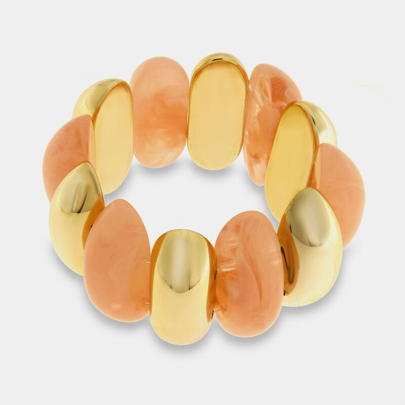 Bracciale elastico in metallo placcato oro con pietre naturali arancio - BYSIMON