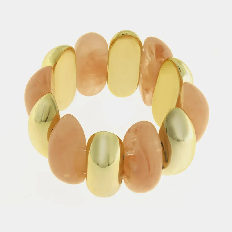 Bracciale elastico in metallo placcato oro con pietre naturali arancio - BYSIMON
