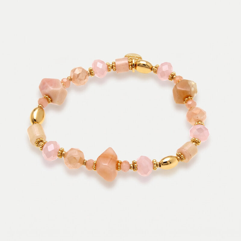 Bracciale in metallo placcato oro con pietre naturali quarzo rosa cipria - BYSIMON