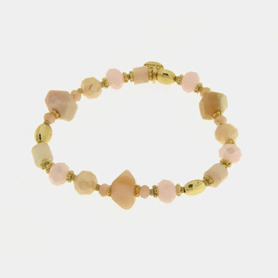 Bracciale in metallo placcato oro con pietre naturali quarzo rosa cipria - BYSIMON