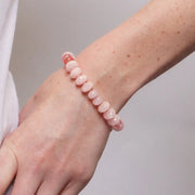 Bracciale in Metallo elastico donna perle rosa cipria pietre dure