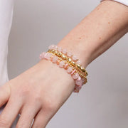 Bracciale in Metallo multifilo donna pietre dure rosa quarzo placcato oro