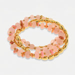 Bracciale multifilo in metallo placcato oro con pietre dure quarzo rosa - BYSIMON