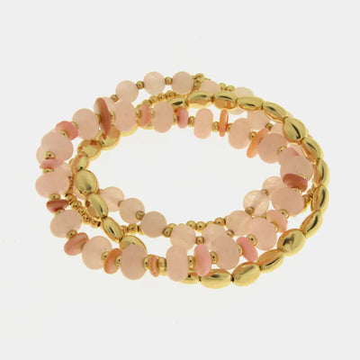 Bracciale multifilo in metallo placcato oro con pietre dure quarzo rosa - BYSIMON