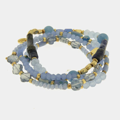 Bracciale multifilo in metallo placcato oro con pietre dure blu azzurro - BYSIMON