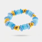 Bracciale elastico in metallo placcato oro con pietre dure azzurro celeste - BYSIMON