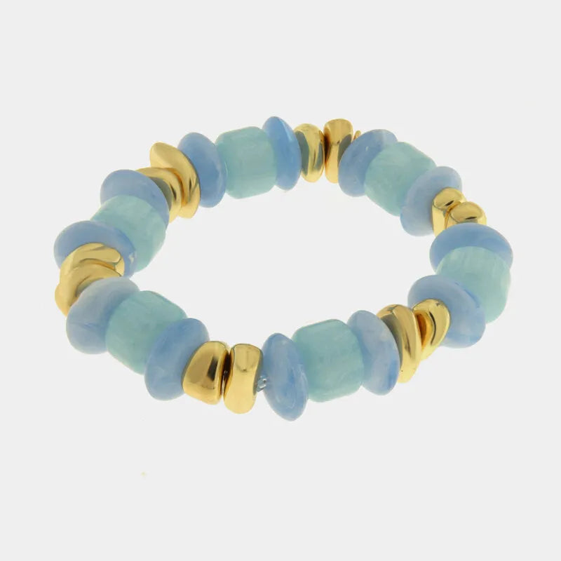Bracciale elastico in metallo placcato oro con pietre dure azzurro celeste - BYSIMON