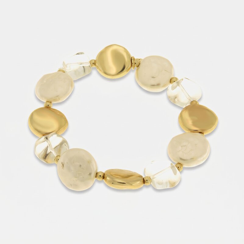 Bracciale elastico in metallo placcato oro con cristallo di rocca naturale - BYSIMON