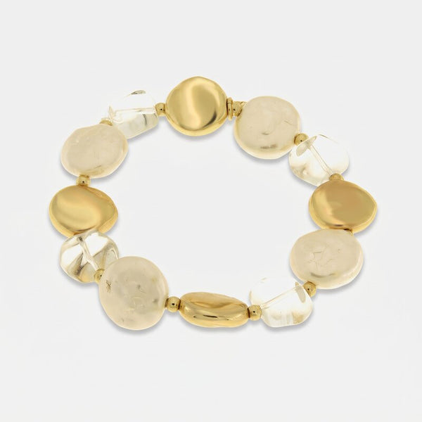 Bracciale elastico in metallo placcato oro con cristallo di rocca naturale - BYSIMON