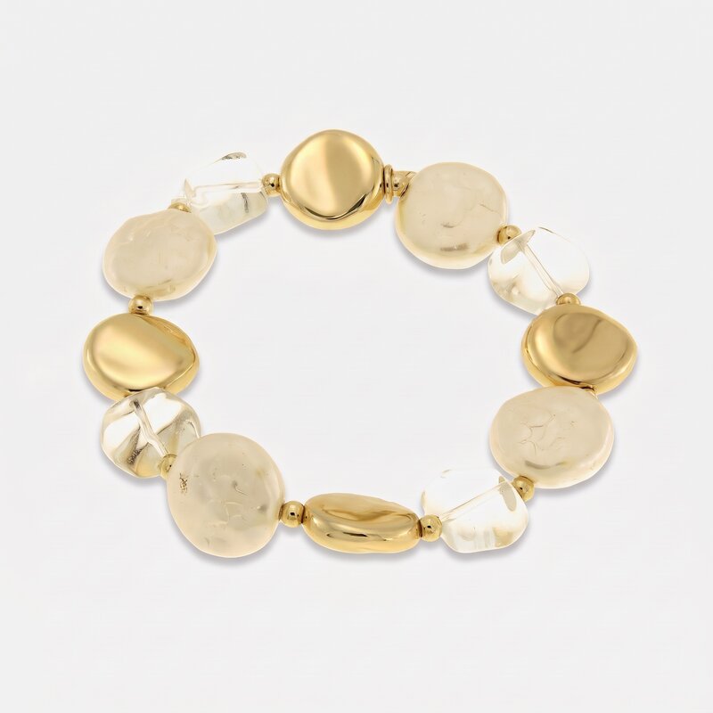 Bracciale elastico in metallo placcato oro con cristallo di rocca naturale - BYSIMON