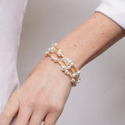 Bracciale in Metallo multifilo donna perle bianche barre dorate placcato oro