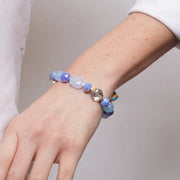 Bracciale in Metallo elastico donna pietre dure acquamarina placcato oro