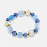 Bracciale elastico in metallo placcato oro con pietre dure acquamarina - BYSIMON