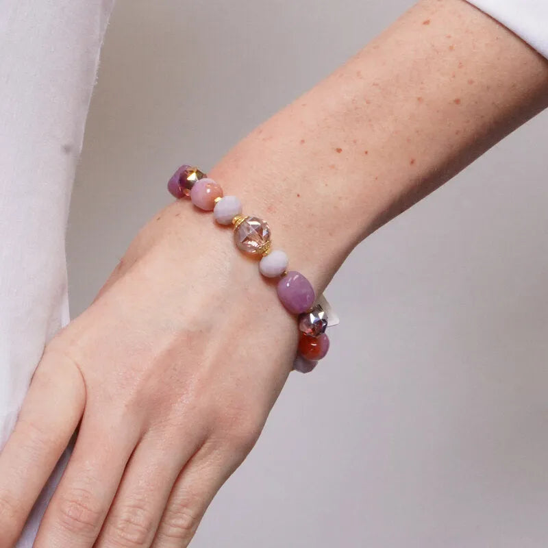Bracciale in Metallo elastico donna pietre dure malva placcato oro AMOVENEZIA - gioiello BySimon