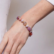 Bracciale in Metallo elastico donna pietre dure malva placcato oro