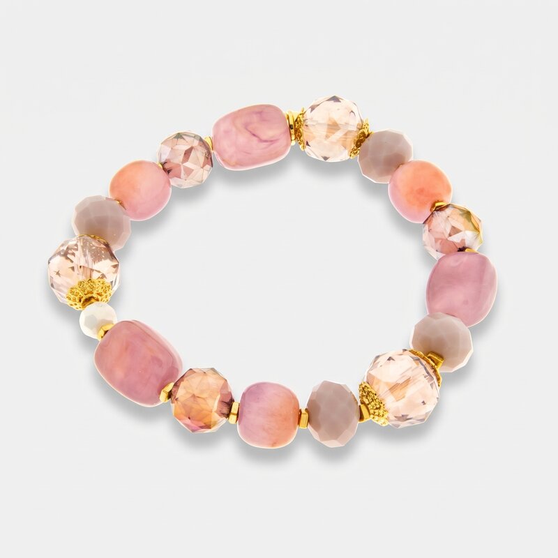 Bracciale in Metallo elastico donna pietre dure malva placcato oro AMOVENEZIA - gioiello BySimon