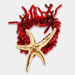 Bracciale in Metallo con pietre rosse e stella marina con rifinitura martellata - BYSIMON gioielli