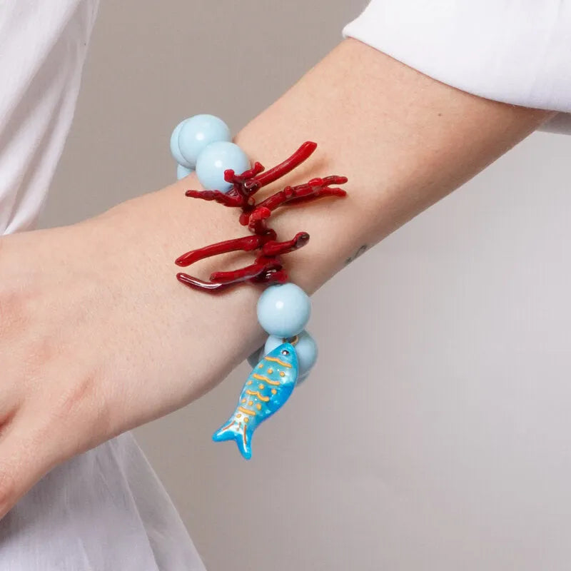Bracciale in Metallo con sfere azzurre e simboli marini BYS - gioiello BySimon