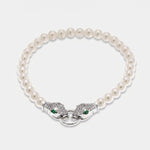 Bracciale in Metallo donna in metallo con sfere satinate e chiusura a forma di serpente argentato con cristalli luminosi - BYSIMON gioielli