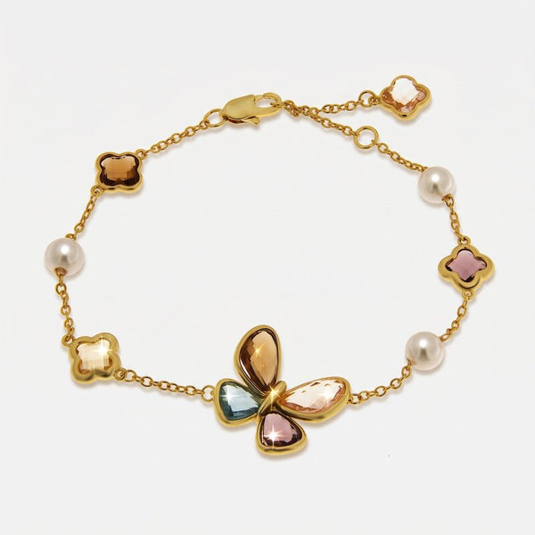 Bracciale in Metallo donna in metallo con charm a forma di farfalla e cristalli oleografici colorati - BYSIMON gioielli