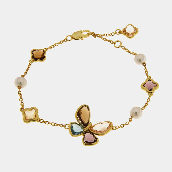 Bracciale in Metallo donna in metallo con charm a forma di farfalla e cristalli oleografici colorati - BYSIMON gioielli